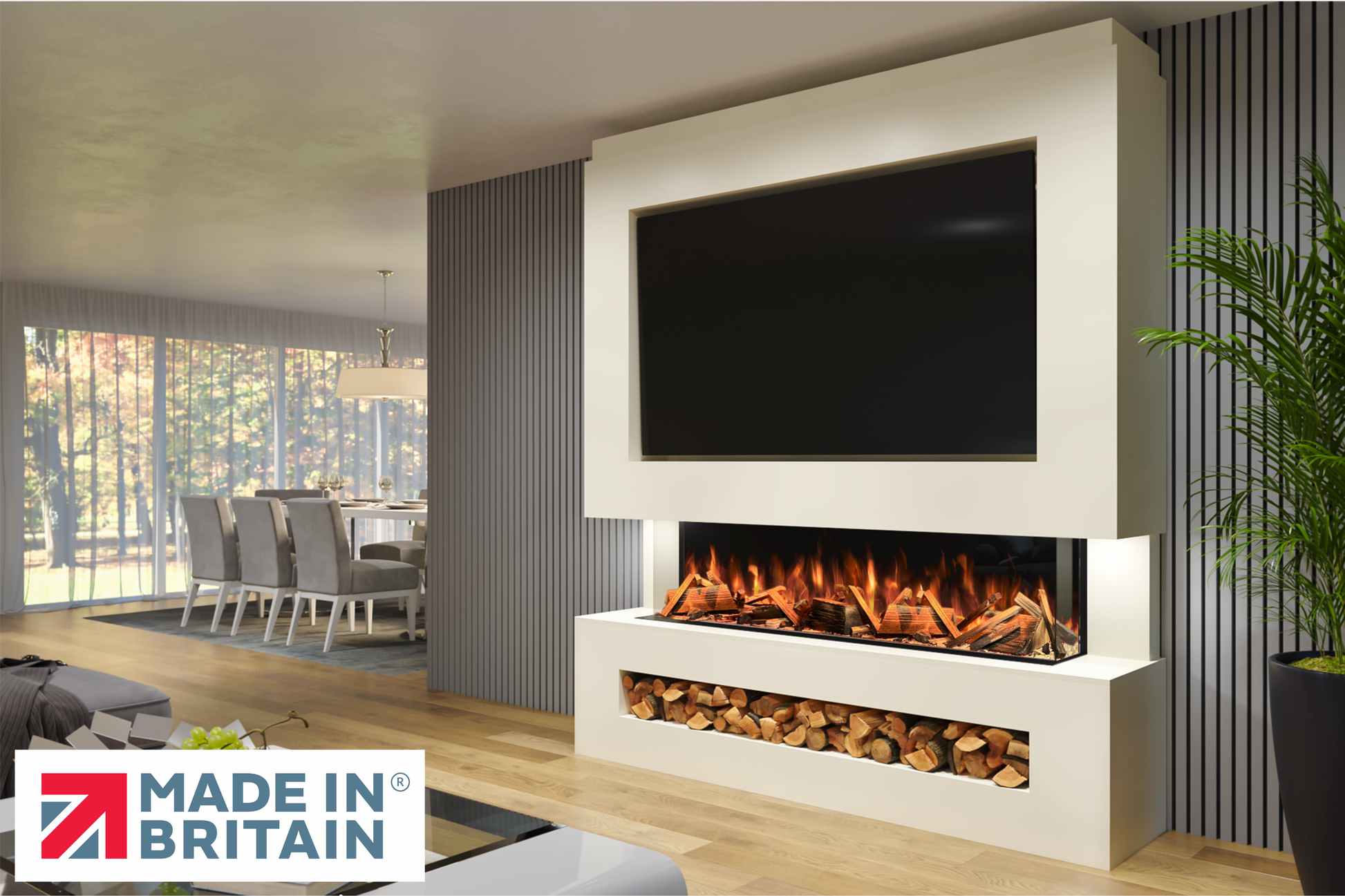 Evolution Fires Package 11 – Pre-Built Media Wall with Electric Fireplace-Media Walls-Cream-