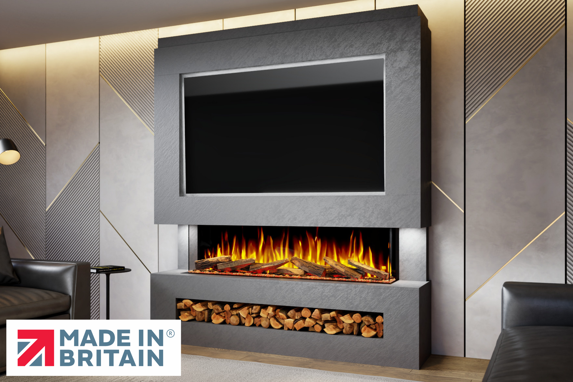 Evolution Fires Package 11 – Pre-Built Media Wall with Electric Fireplace-Media Walls-
