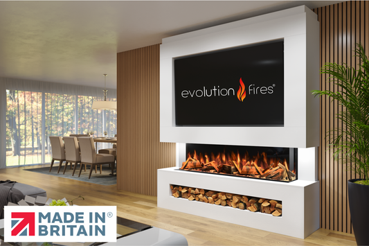 Evolution Fires Package 11 – Pre-Built Media Wall with Electric Fireplace-Media Walls-White-