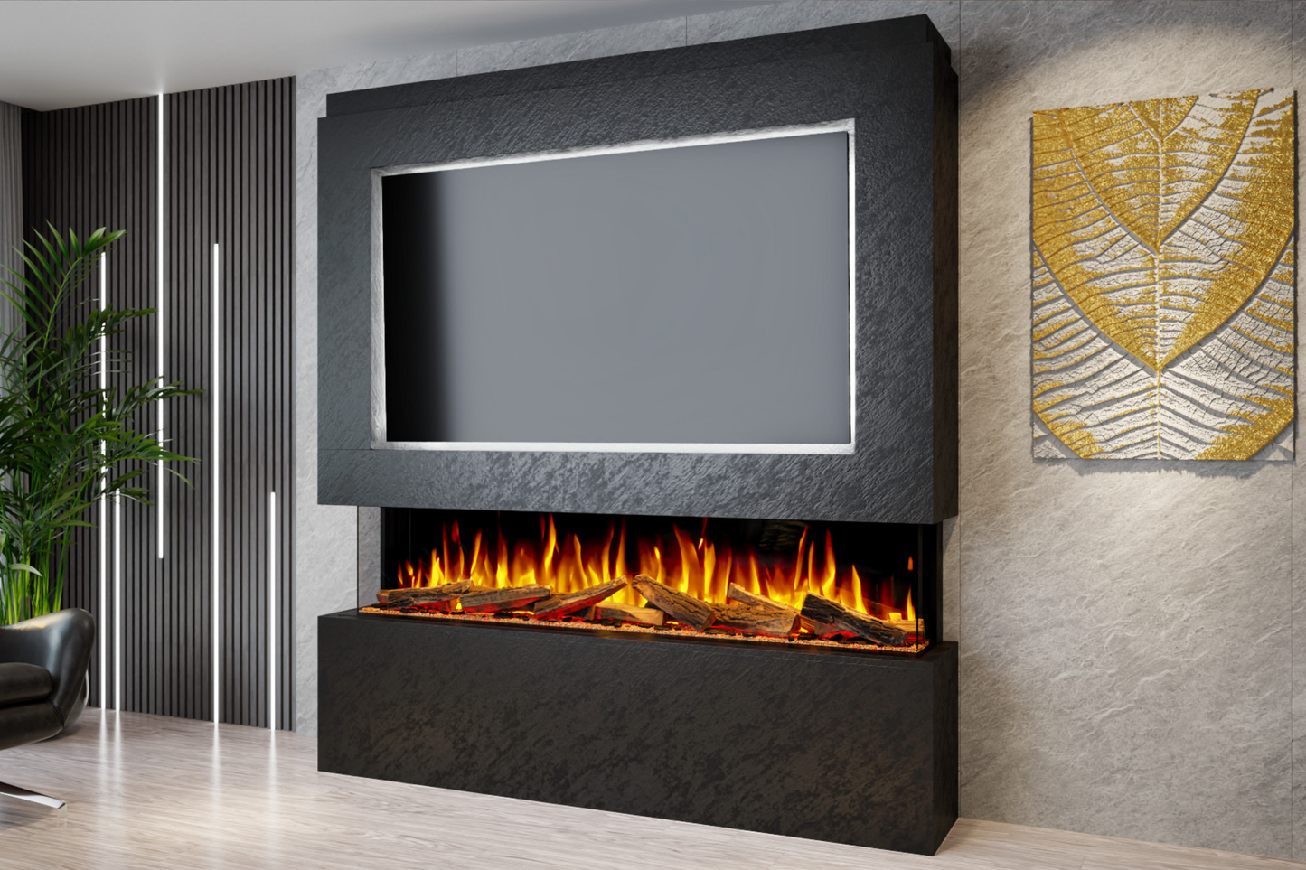 Evolution Fires Package 12 – Pre-Built Media Wall with Electric Fireplace
