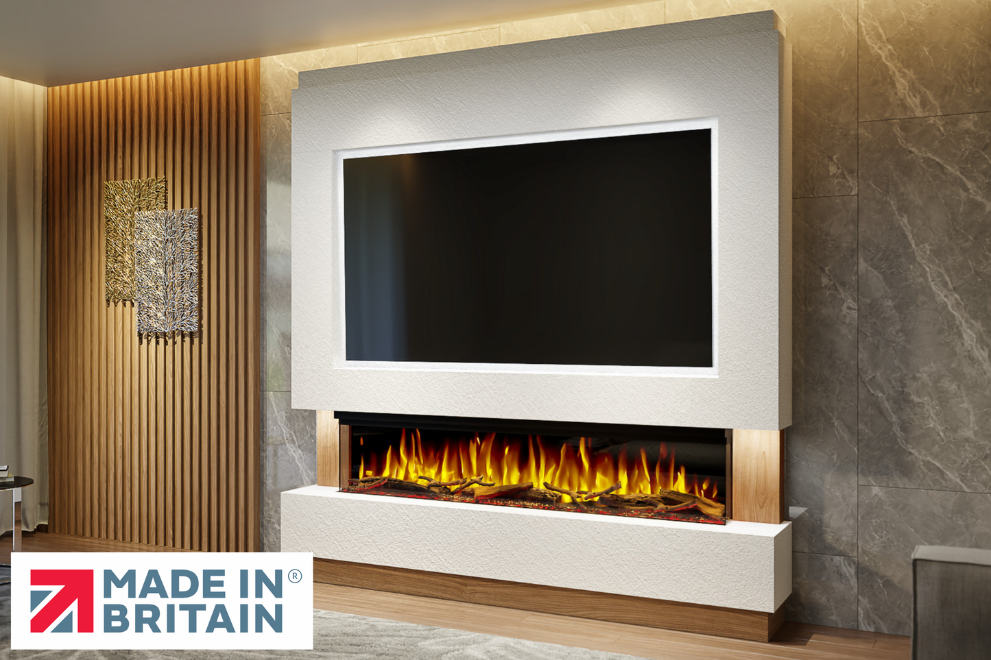 Evolution Fires - Pre-Built Media Wall Package 13 including Electric Fire-Media Walls-White Textured-