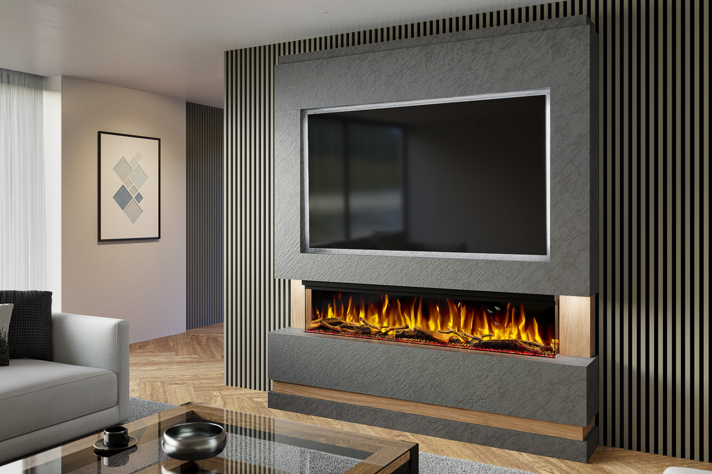 Evolution Fires Package 14 – Pre-Built Media Wall with Electric Fireplace
