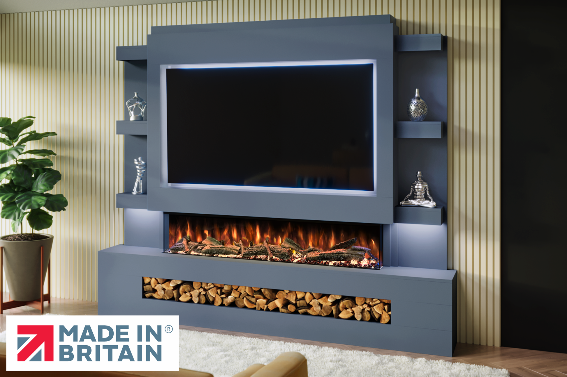 Evolution Fires - Pre-Built Media Wall Package 15 including Electric Fire-Media Walls-Blue-