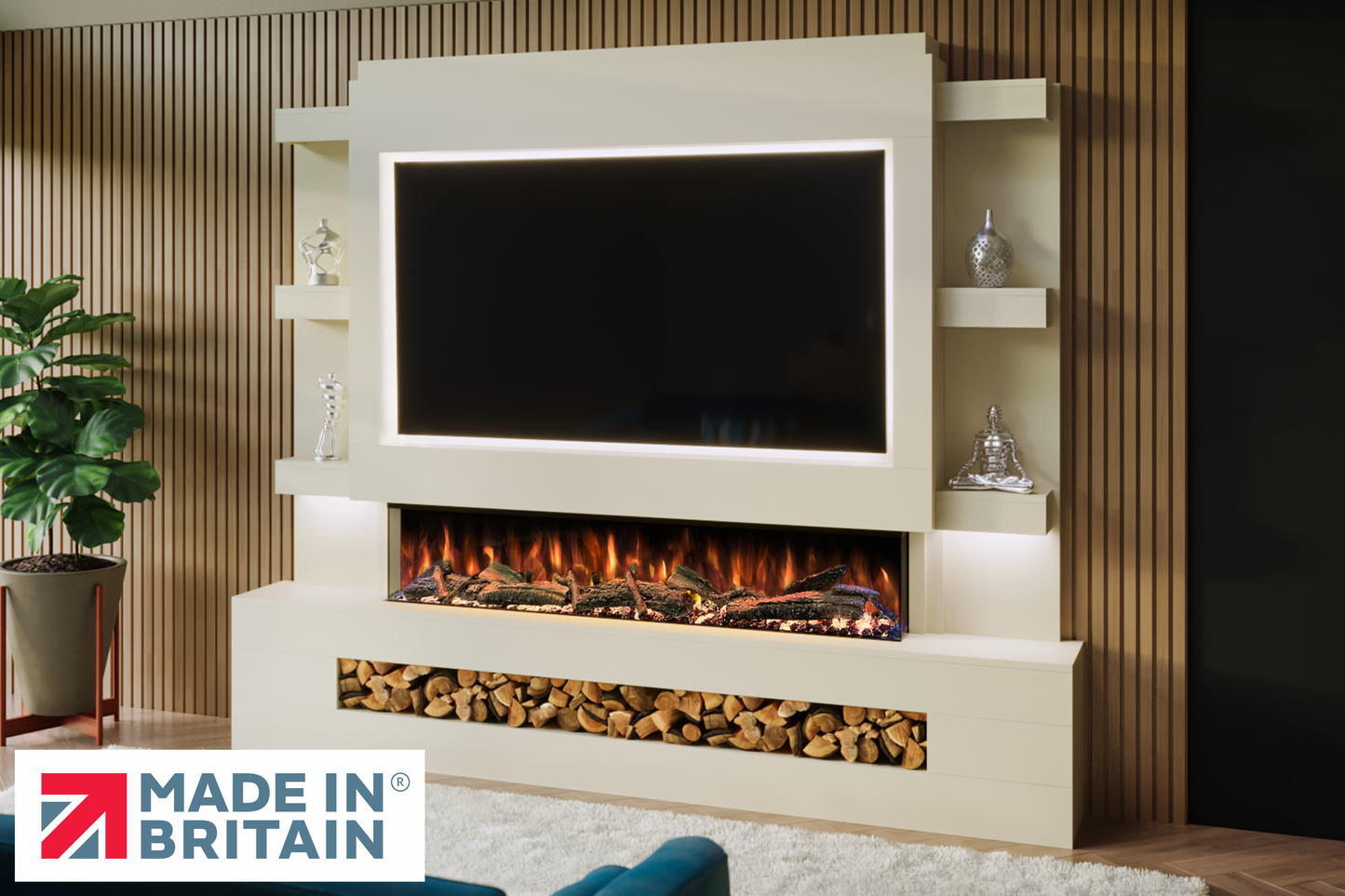 Evolution Fires - Pre-Built Media Wall Package 15 including Electric Fire-Media Walls-Cream-