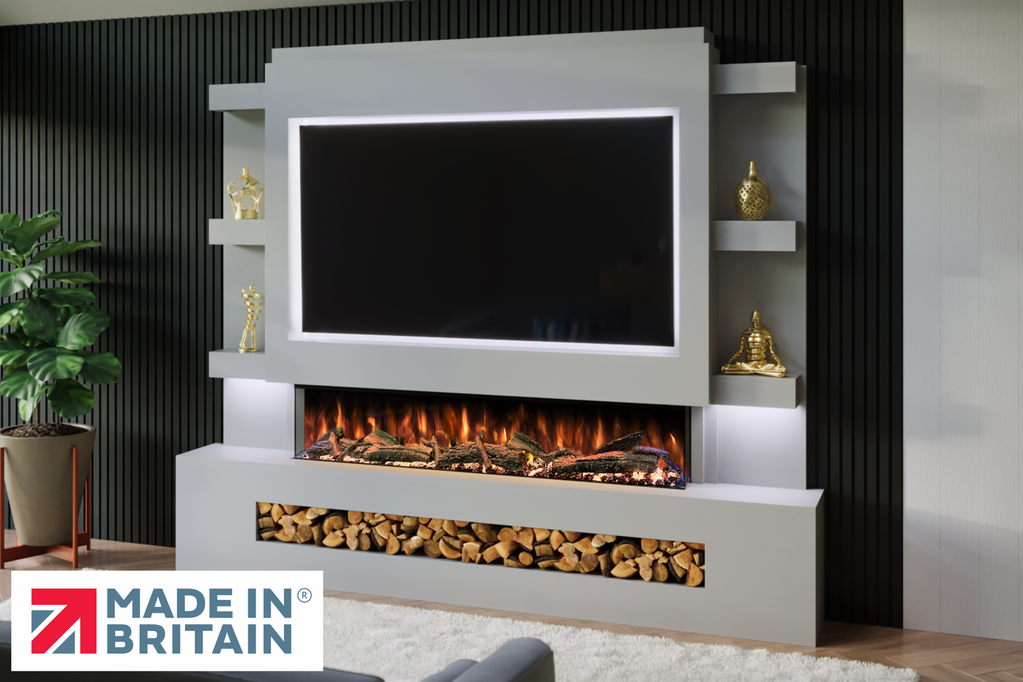 Evolution Fires - Pre-Built Media Wall Package 15 including Electric Fire-Media Walls-Grey-