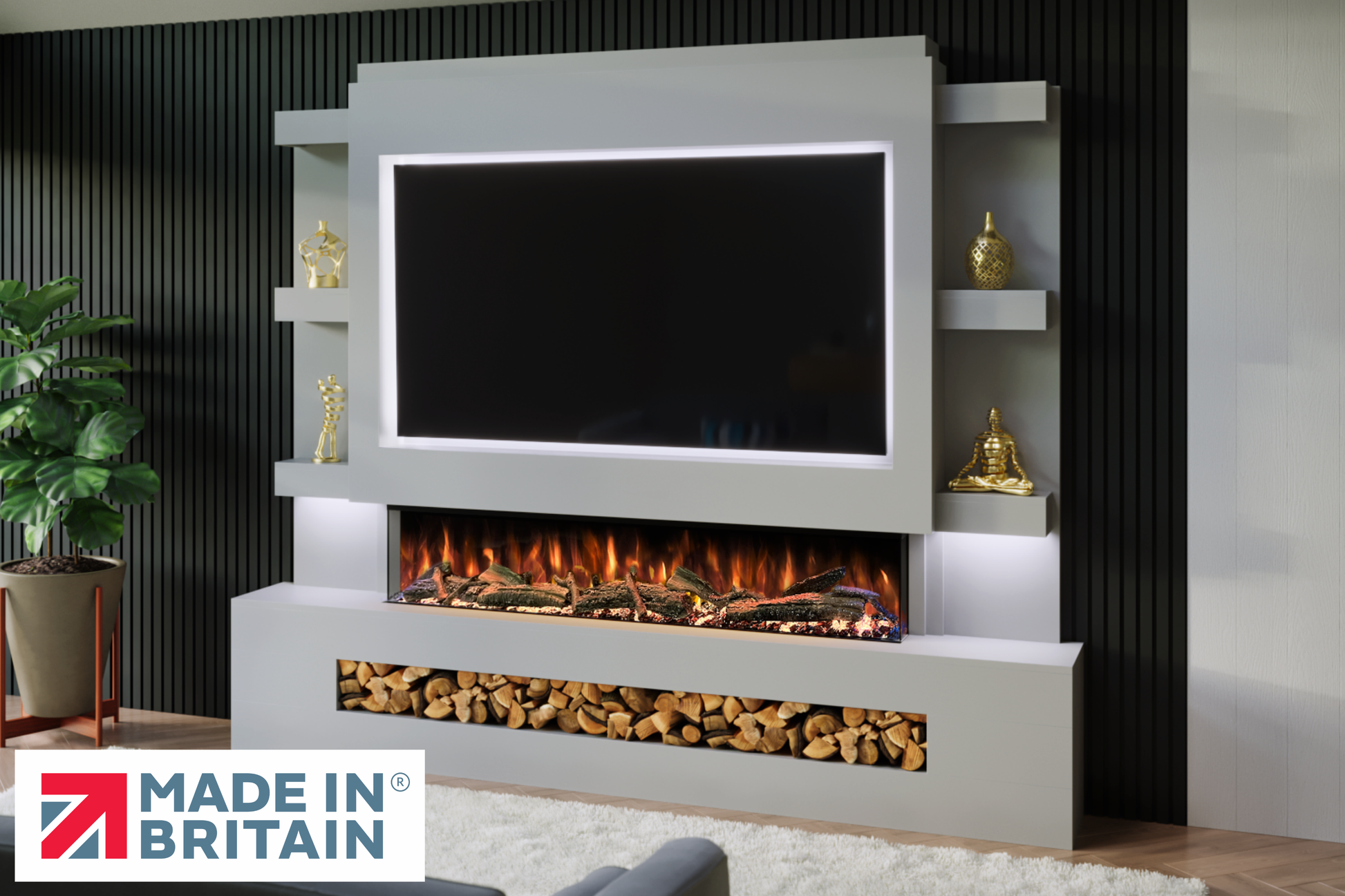 Evolution Fires - Pre-Built Media Wall Package 15 including Electric Fire-Media Walls-Grey-