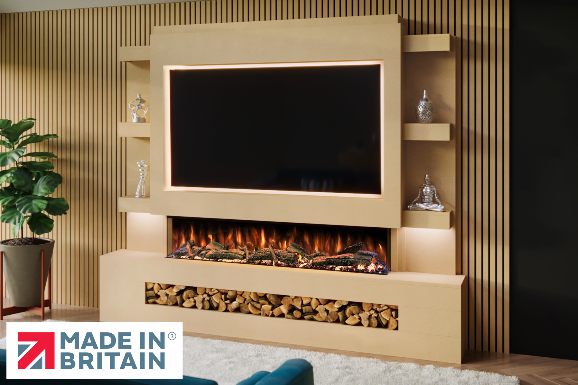 Evolution Fires - Pre-Built Media Wall Package 15 including Electric Fire-Media Walls-Ready to paint-