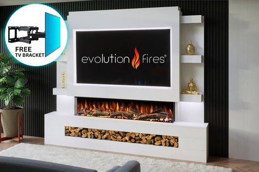 Evolution Fires Package 15 – Pre-Built Media Wall with Electric Fireplace