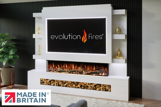 Evolution Fires - Pre-Built Media Wall Package 15 including Electric Fire-Media Walls-White-