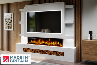 Evolution Fires - Pre-Built Media Wall Package 15 including Electric Fire-Media Walls-White Textured-