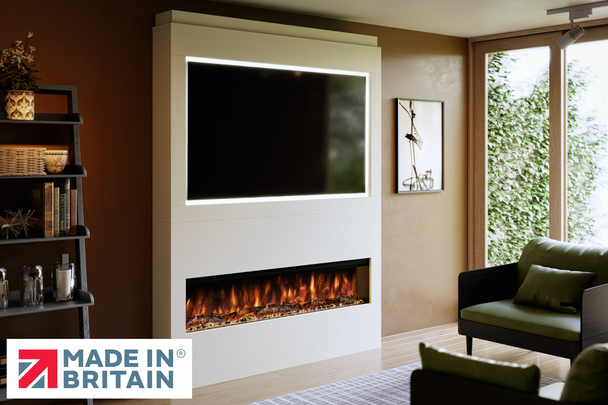 Evolution Fires - Pre-Built Media Wall Package 17 including Electric Fire-Media Walls-Cream-