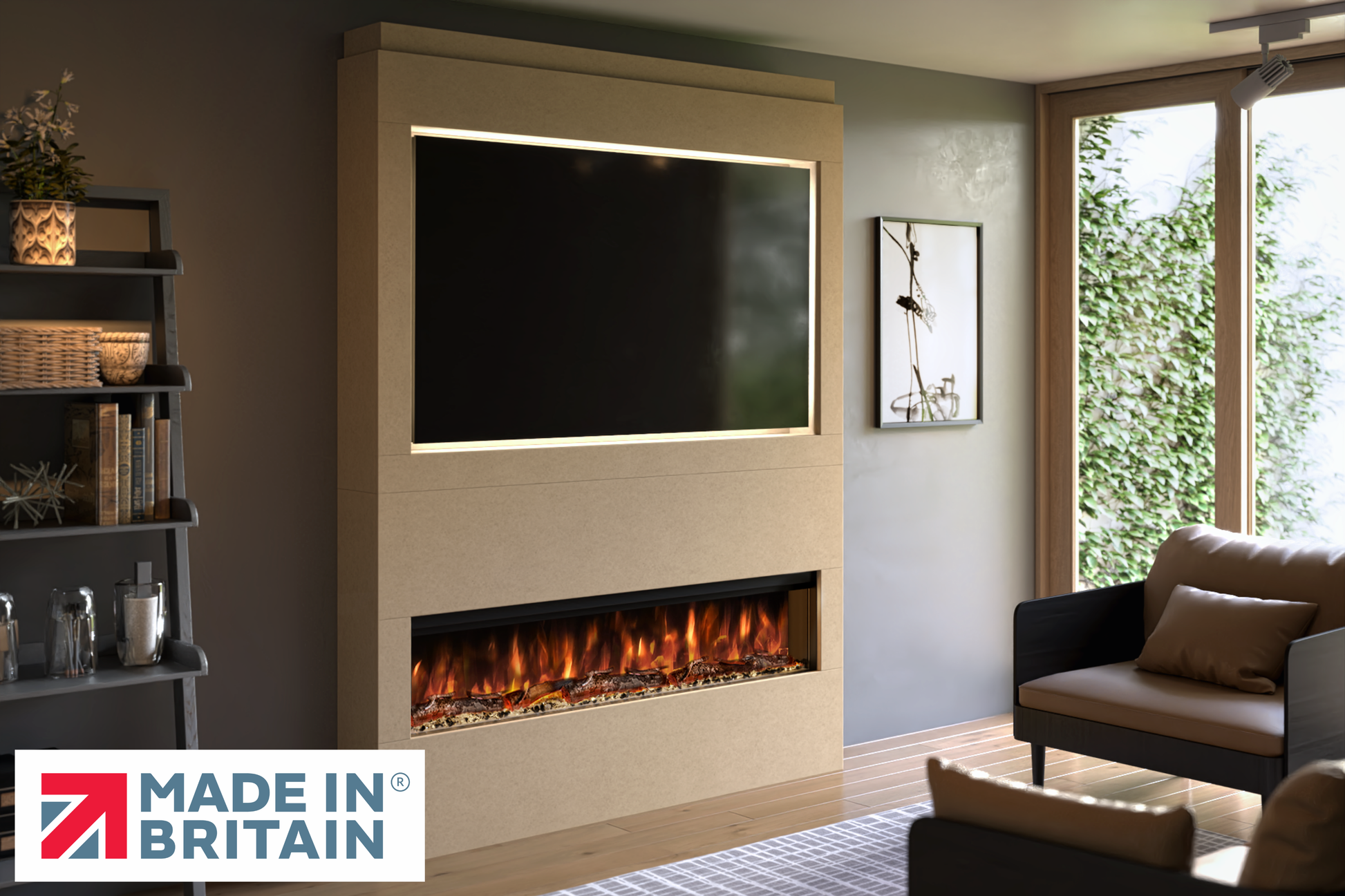 Evolution Fires - Pre-Built Media Wall Package 17 including Electric Fire-Media Walls-Ready to paint-