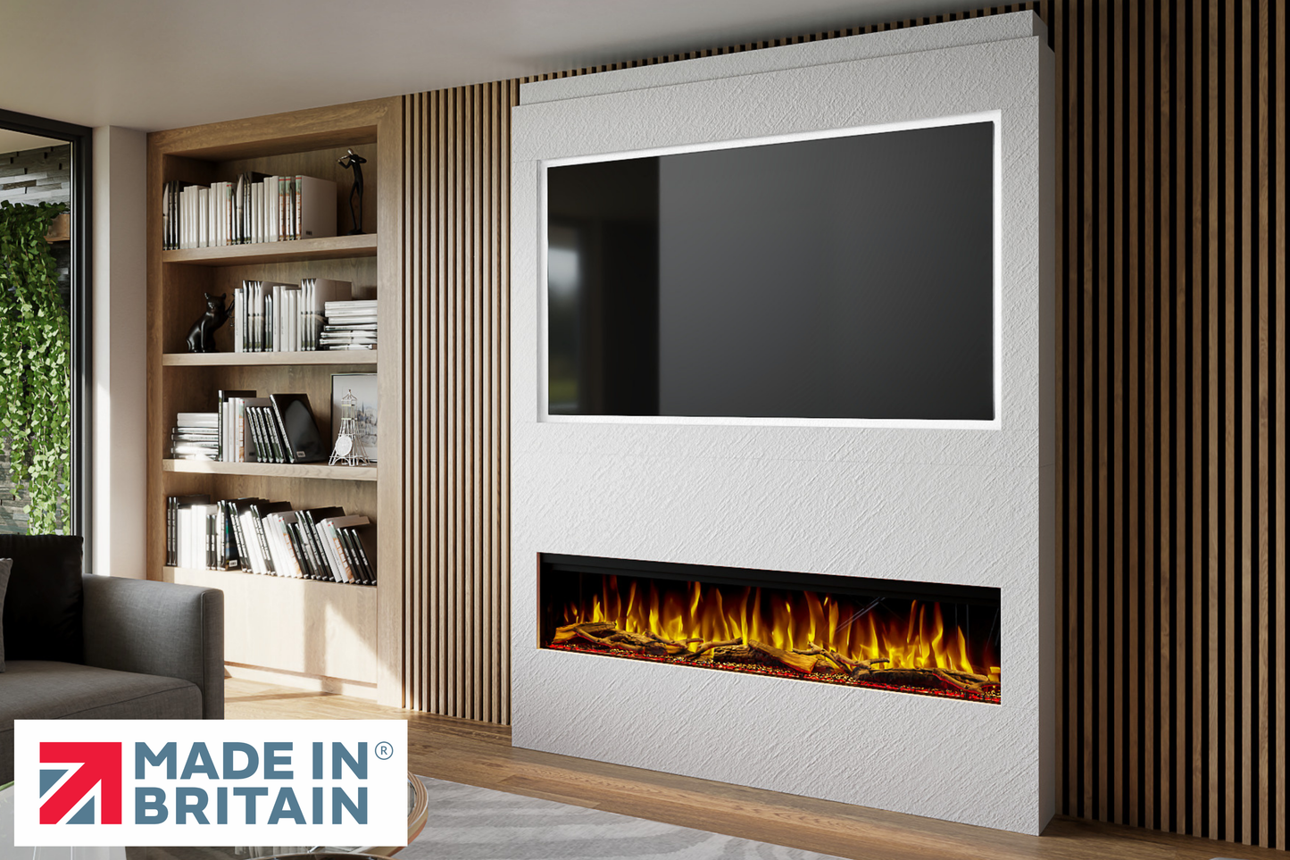 Evolution Fires - Pre-Built Media Wall Package 17 including Electric Fire-Media Walls-White Textured-
