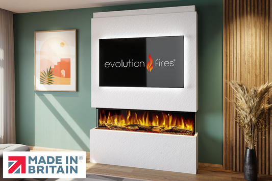 Evolution Fires - Pre-Built Media Wall Package 19 including Electric Fire-Media Walls-White Textured-