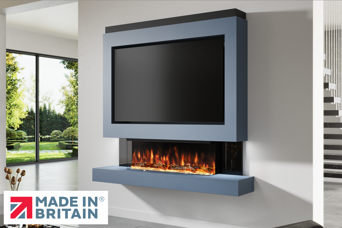 Evolution Fires Package 1 – Pre-Built Media Wall with Electric Fireplace-Media Walls-Blue-