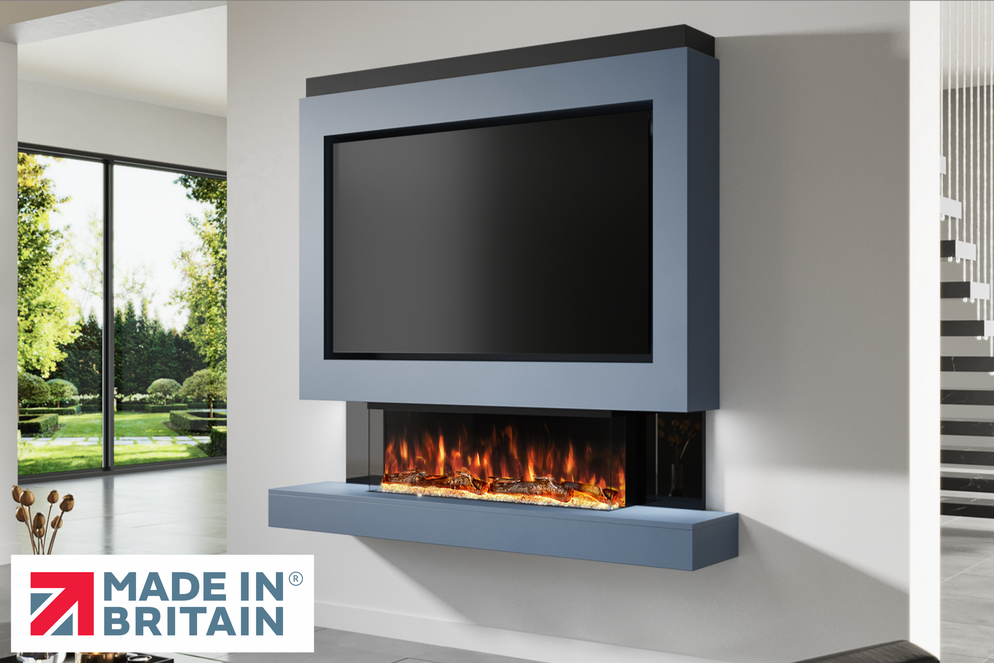 Evolution Fires Package 1 – Pre-Built Media Wall with Electric Fireplace-Media Walls-Blue-