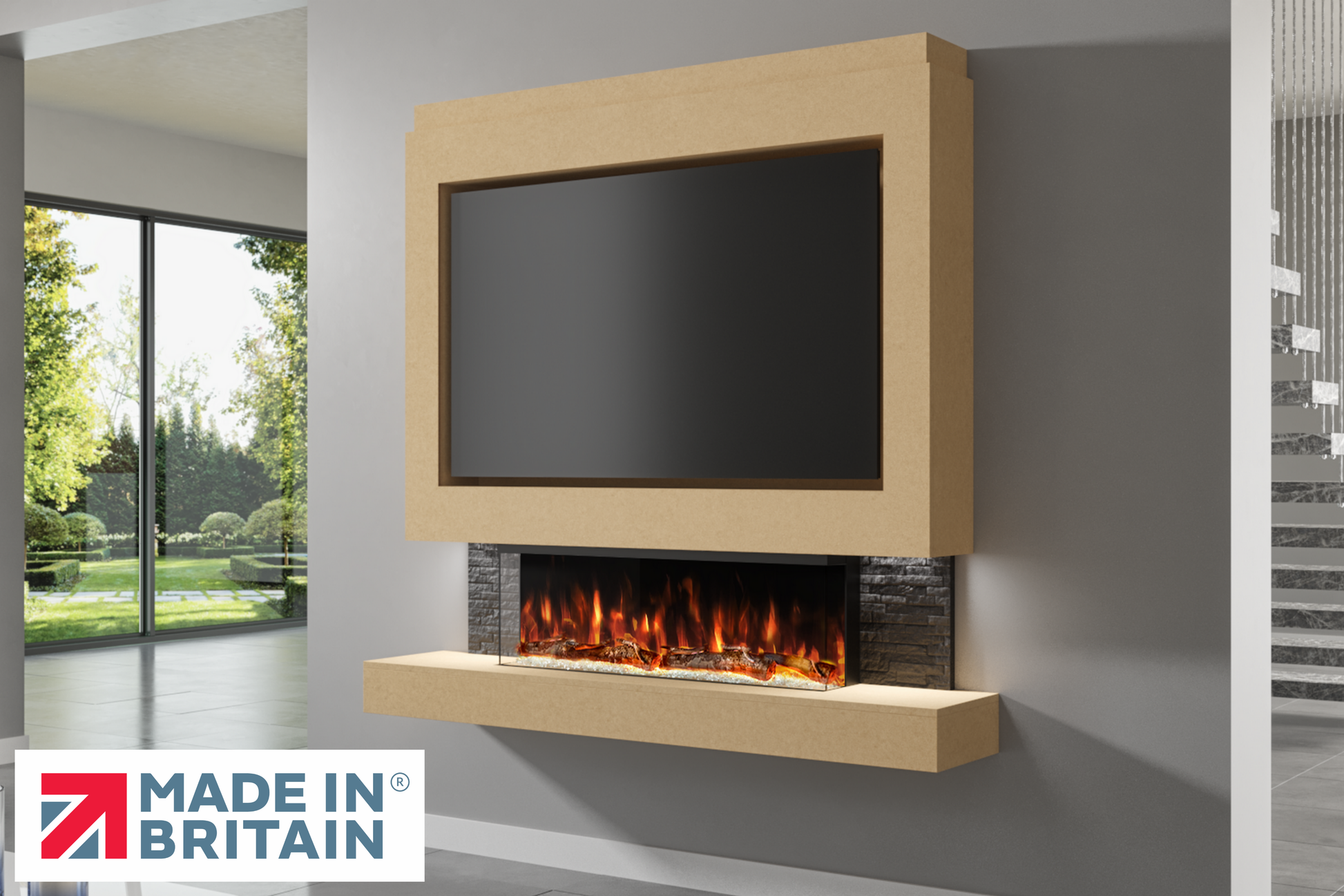 Evolution Fires Package 1 – Pre-Built Media Wall with Electric Fireplace-Media Walls-Ready to paint-