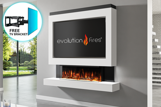 Evolution Fires Package 1 – Pre-Built Media Wall with Electric Fireplace