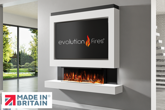 Evolution Fires Package 1 – Pre-Built Media Wall with Electric Fireplace-Media Walls-White-