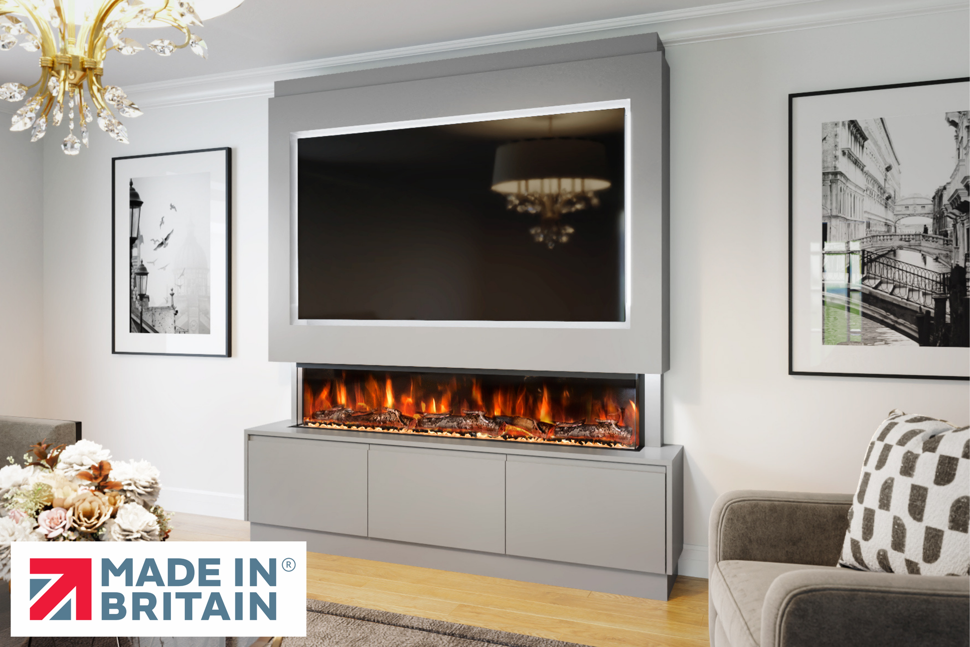 Evolution Fires - Pre-Built Media Wall Package 21 including Electric Fire-Media Walls-Grey-