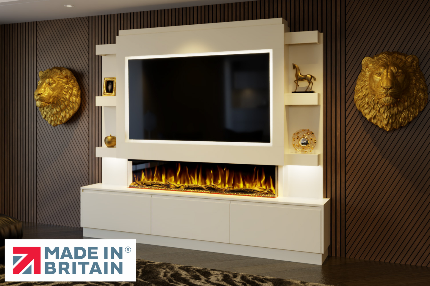 Evolution Fires - Pre-Built Media Wall Package 22 including Electric Fire-Media Walls-Cream-