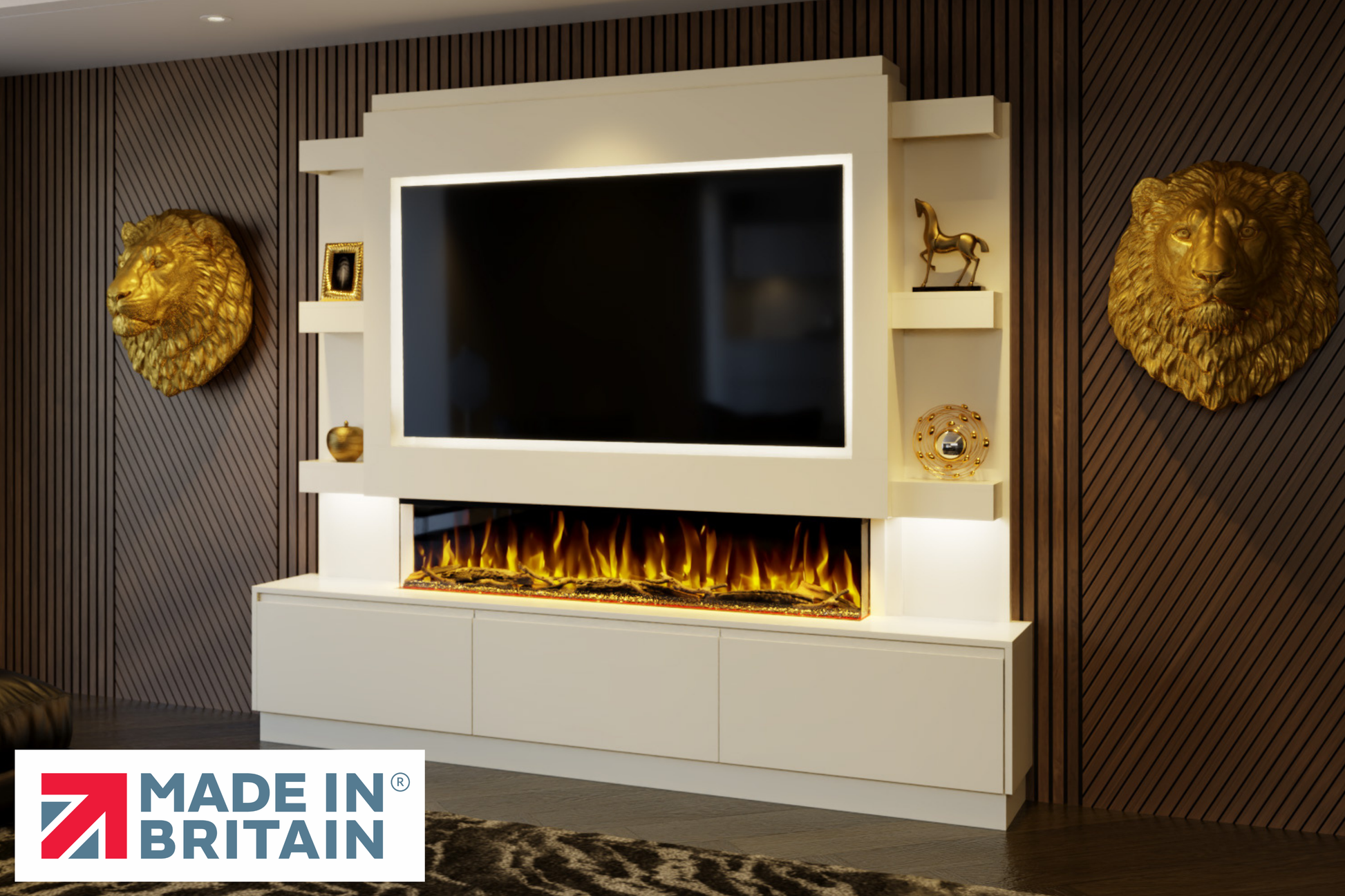 Evolution Fires - Pre-Built Media Wall Package 22 including Electric Fire-Media Walls-Cream-