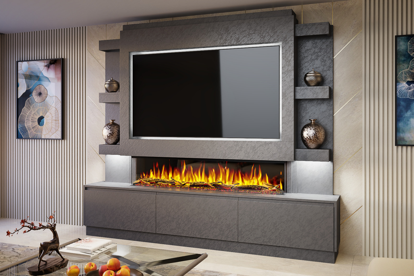 Evolution Fires Package 22 – Pre-Built Media Wall with Electric Fireplace