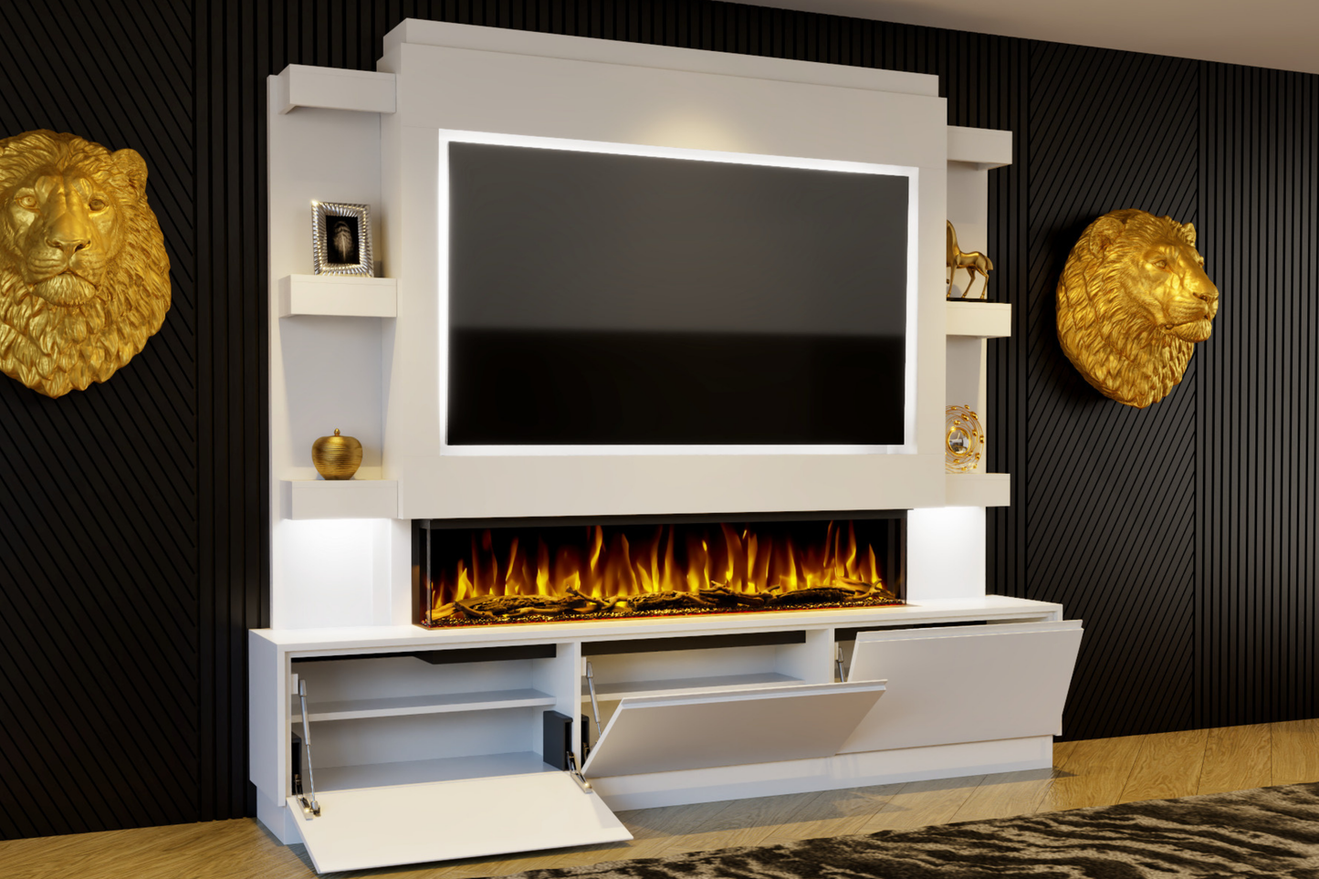 Evolution Fires Package 22 – Pre-Built Media Wall with Electric Fireplace