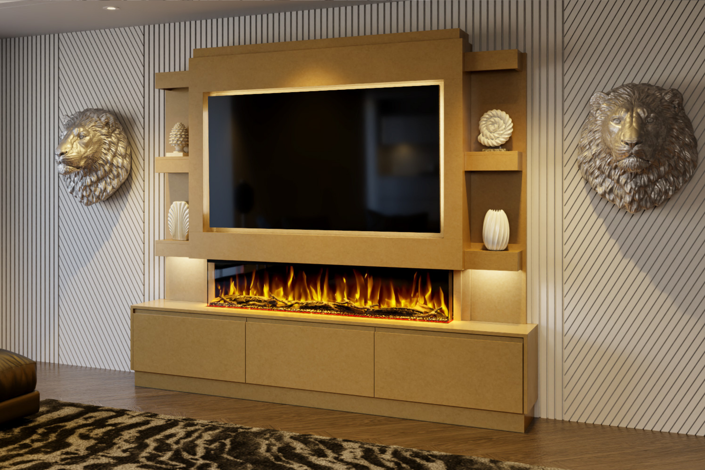 Evolution Fires Package 22 – Pre-Built Media Wall with Electric Fireplace