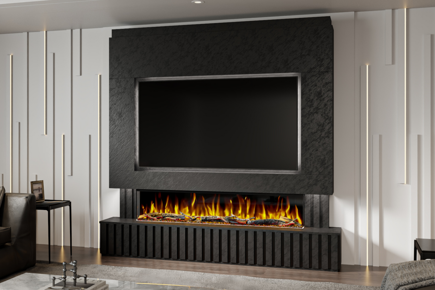 Evolution Fires Package 24 – Pre-Built Media Wall with Electric Fireplace