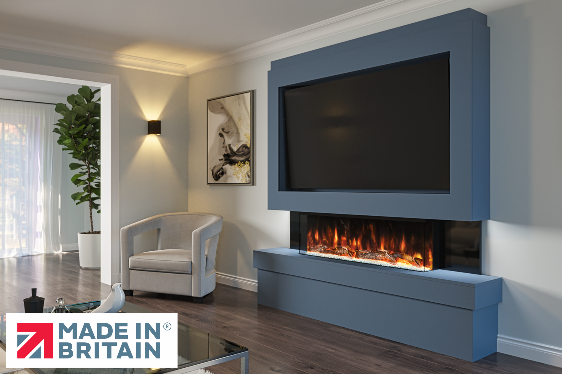Evolution Fires Package 2 – Pre-Built Media Wall with Electric Fireplace-Media Walls-Blue-