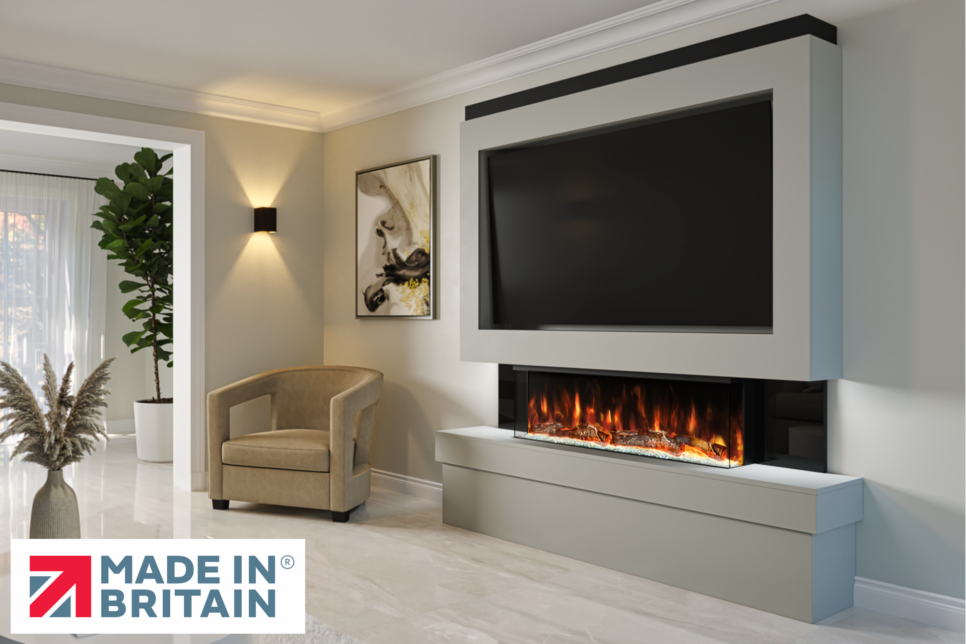 Evolution Fires Package 2 – Pre-Built Media Wall with Electric Fireplace-Media Walls-Grey-
