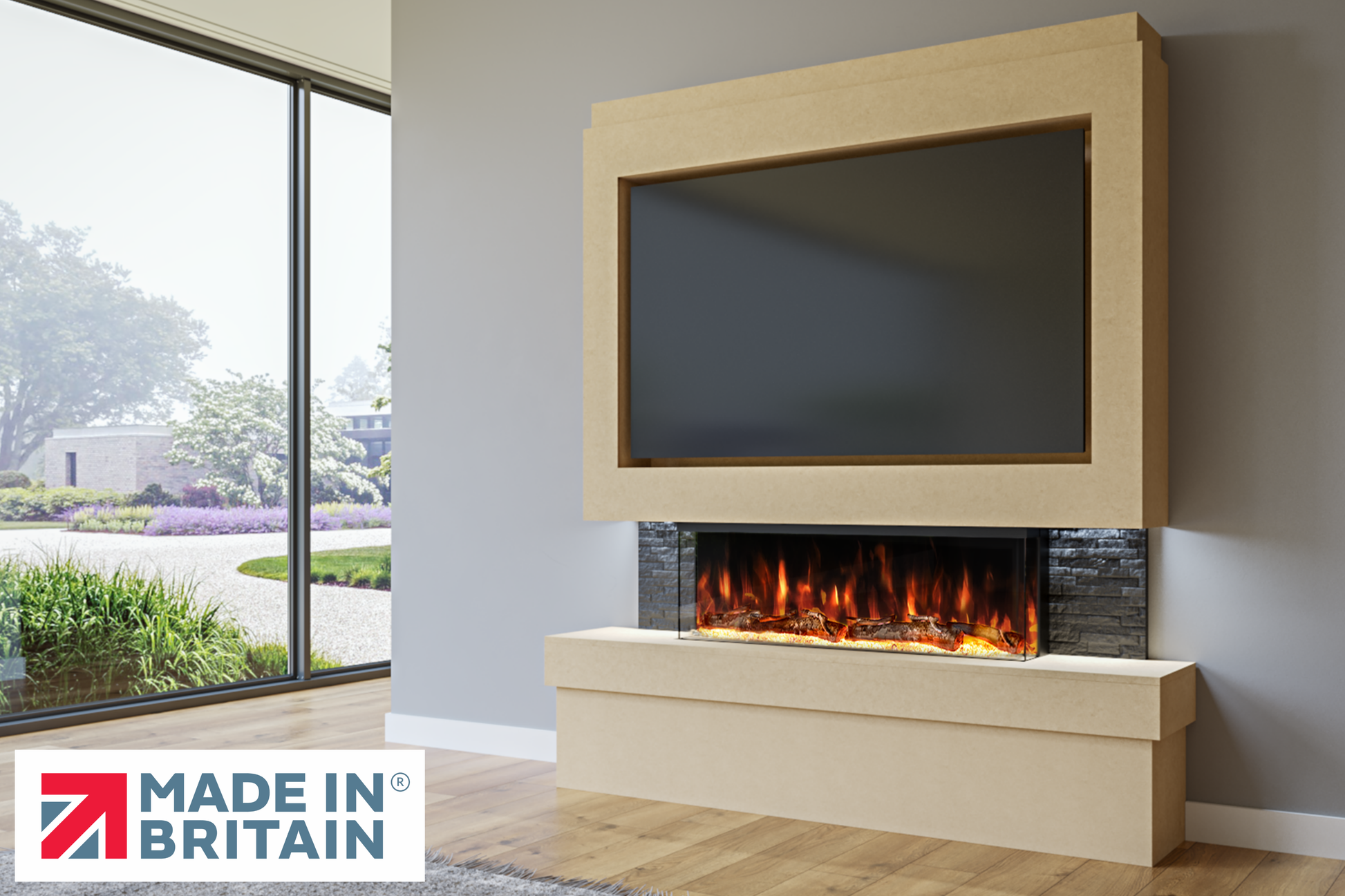 Evolution Fires Package 2 – Pre-Built Media Wall with Electric Fireplace-Media Walls-Ready to paint-