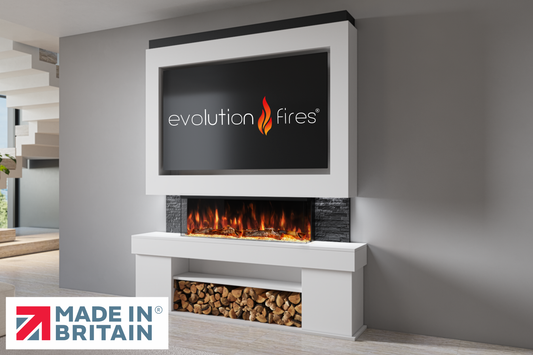 Evolution Fires Package 3 – Pre-Built Media Wall with Electric Fireplace-Media Walls-White-