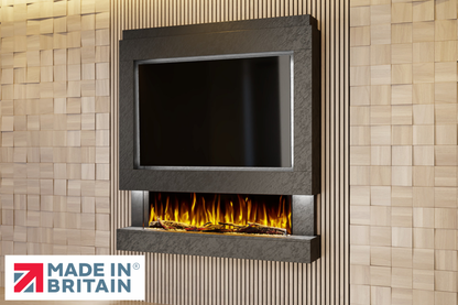 Evolution Fires Package 4 – Pre-Built Media Wall with Electric Fireplace-Black Textured-