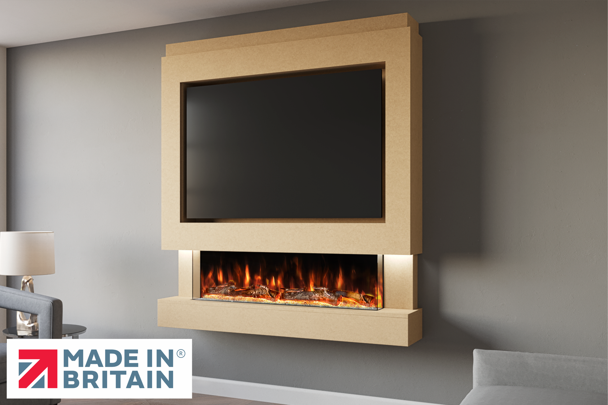 Evolution Fires Package 4 – Pre-Built Media Wall with Electric Fireplace-Ready to paint-