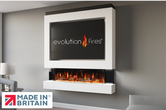 Evolution Fires Package 4 – Pre-Built Media Wall with Electric Fireplace-White-