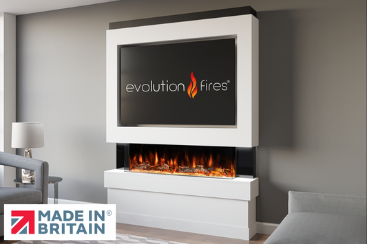 Evolution Fires Package 5 – Pre-Built Media Wall with Electric Fireplace-Media Walls-White-