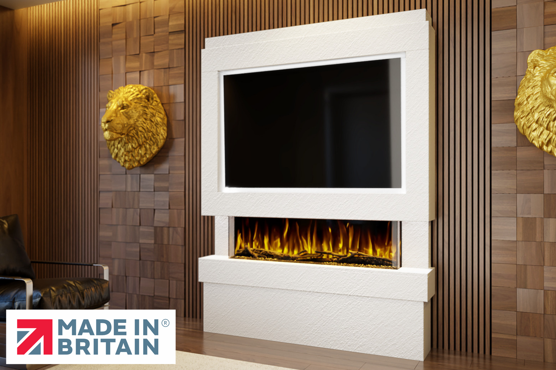 Evolution Fires Package 5 – Pre-Built Media Wall with Electric Fireplace-Media Walls-White Textured-