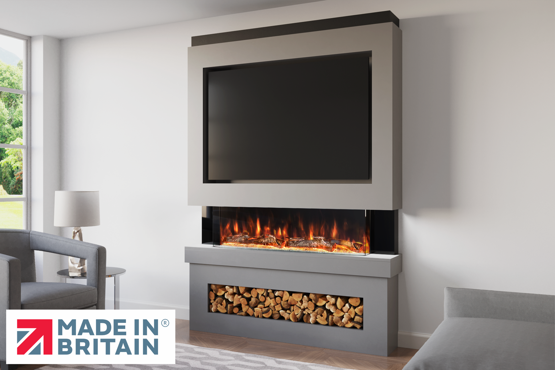 Evolution Fires Package 6 – Pre-Built Media Wall with Electric Fireplace-Media Walls-Grey-