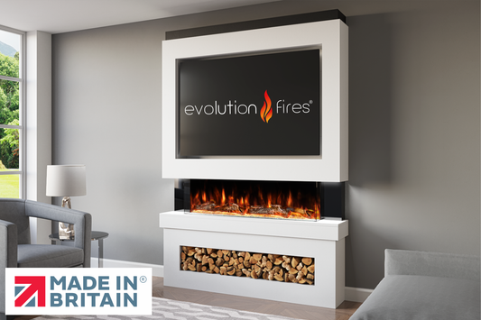 Evolution Fires Package 6 – Pre-Built Media Wall with Electric Fireplace-Media Walls-White-