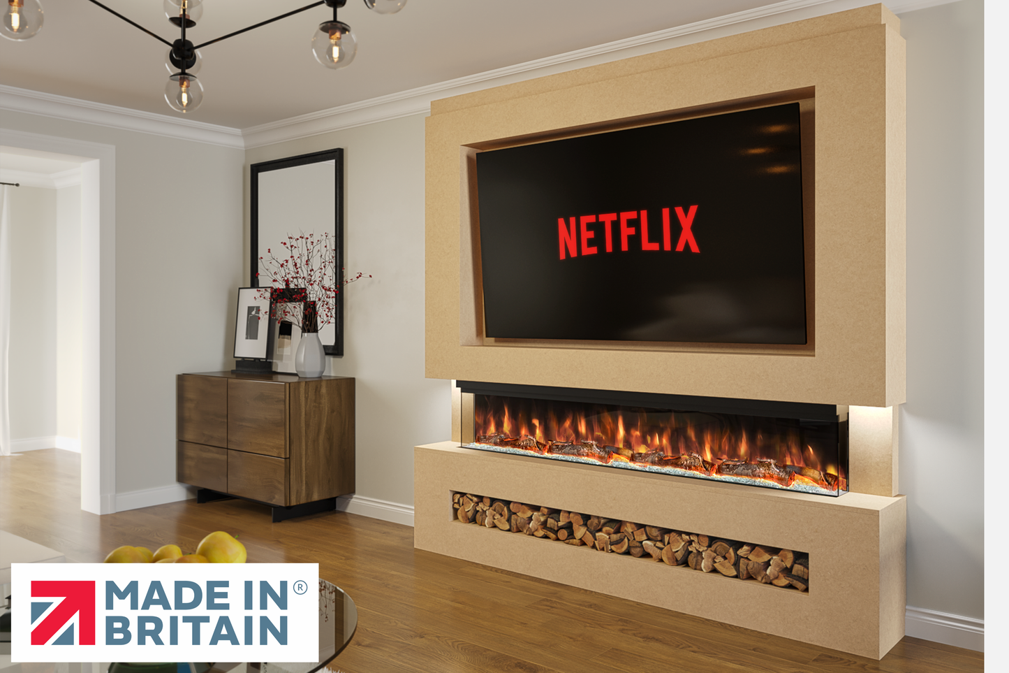 Evolution Fires Package 7 – Pre-Built Media Wall with Electric Fireplace-Media Walls-Ready to paint-
