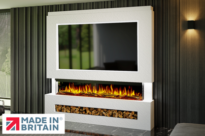 Evolution Fires Package 7 – Pre-Built Media Wall with Electric Fireplace-Media Walls-White Textured-
