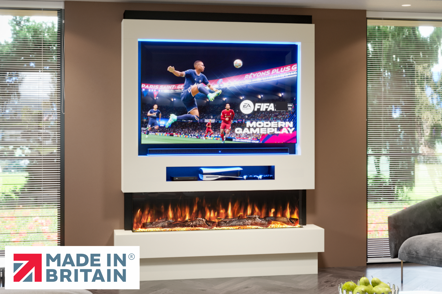 Evolution Fires Package 8 – Pre-Built Media Wall with Electric Fireplace-Media Walls-Cream-