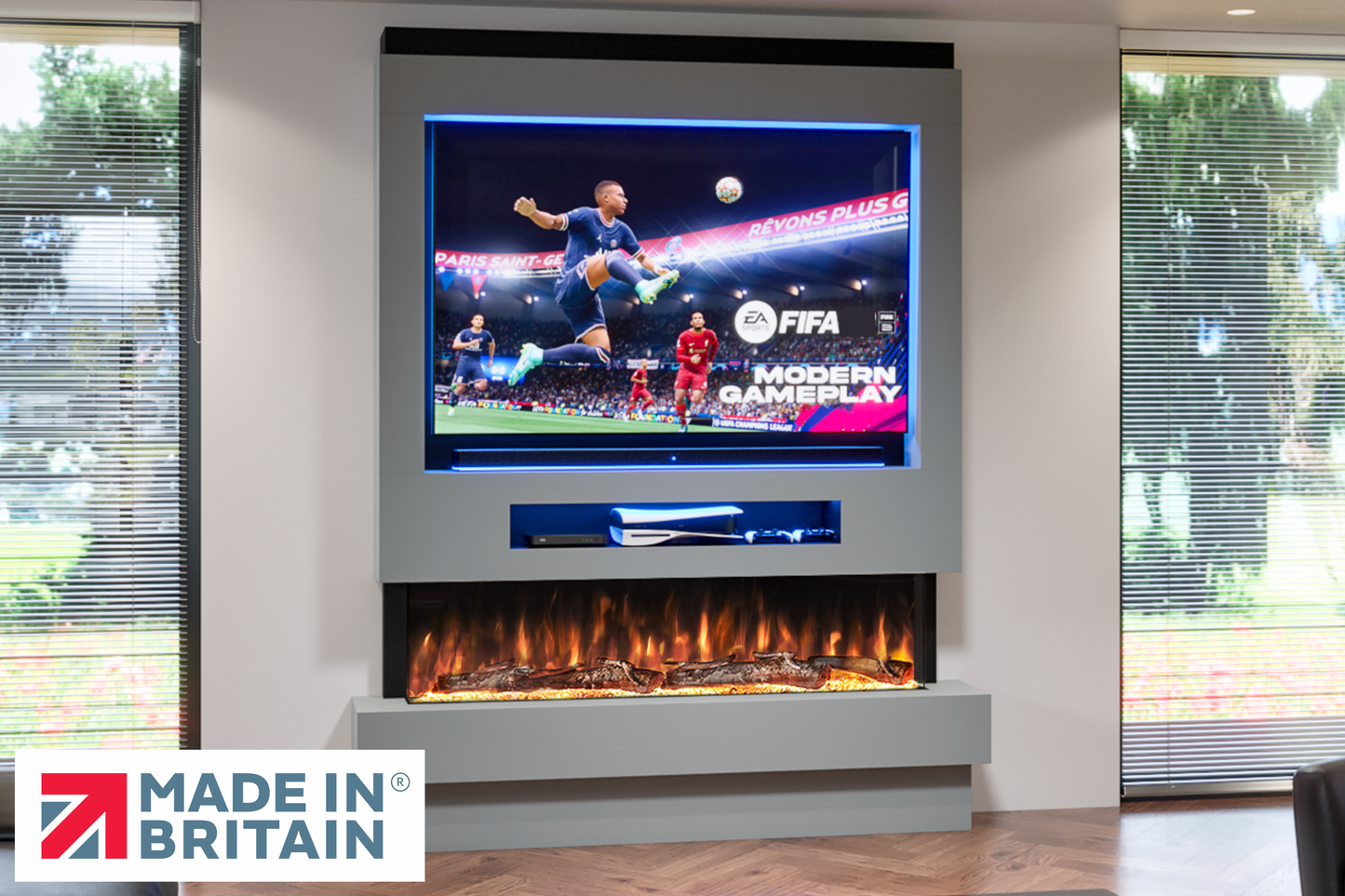 Evolution Fires Package 8 – Pre-Built Media Wall with Electric Fireplace-Media Walls-Grey-
