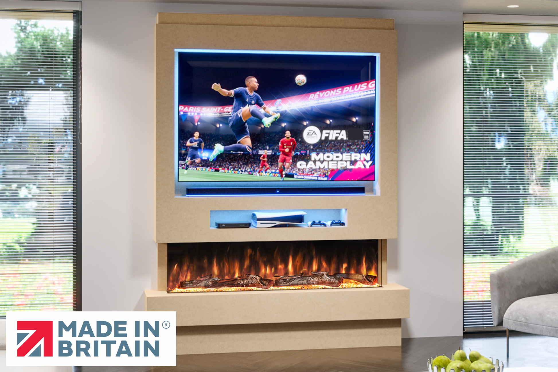 Evolution Fires Package 8 – Pre-Built Media Wall with Electric Fireplace-Media Walls-Ready to paint-