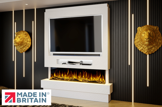 Evolution Fires Package 8 – Pre-Built Media Wall with Electric Fireplace-Media Walls-White Textured-