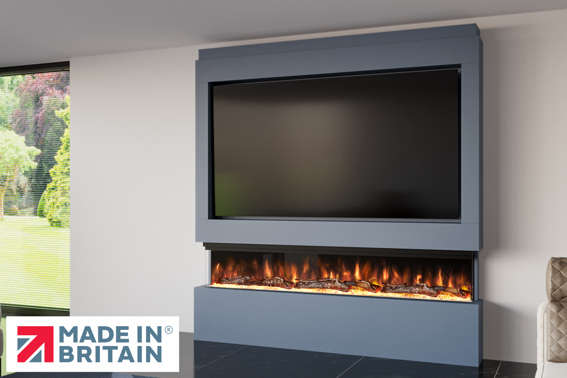 Evolution Fires Package 9 – Pre-Built Media Wall with Electric Fireplace-Media Walls-Blue-