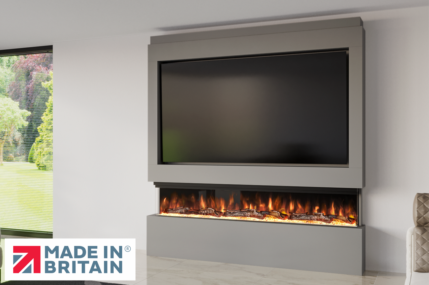Evolution Fires Package 9 – Pre-Built Media Wall with Electric Fireplace-Media Walls-Grey-
