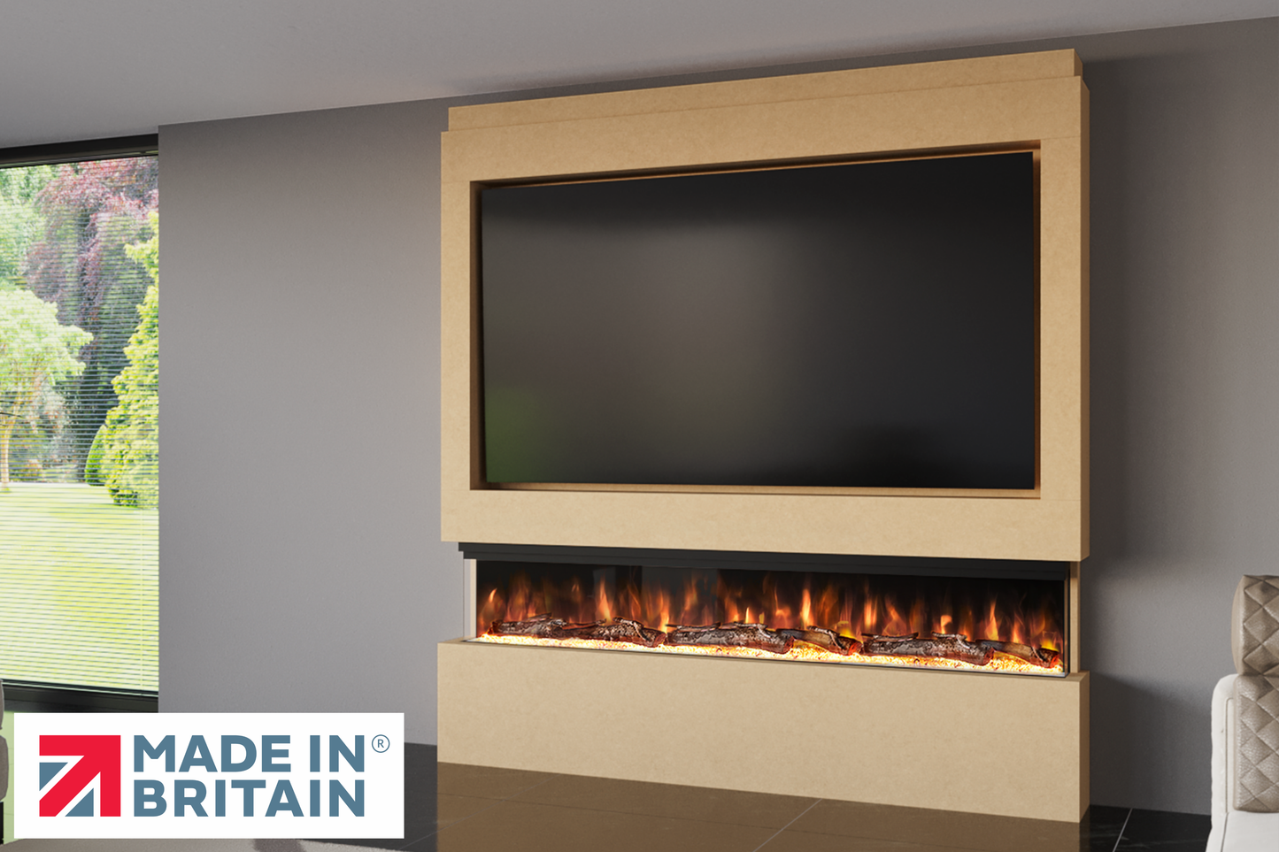 Evolution Fires Package 9 – Pre-Built Media Wall with Electric Fireplace-Media Walls-Ready to paint-